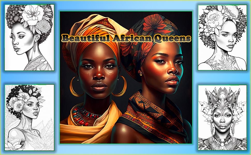 Beautiful African Queens Adult Coloring Book Diseñador web freelance y Marketing Digital